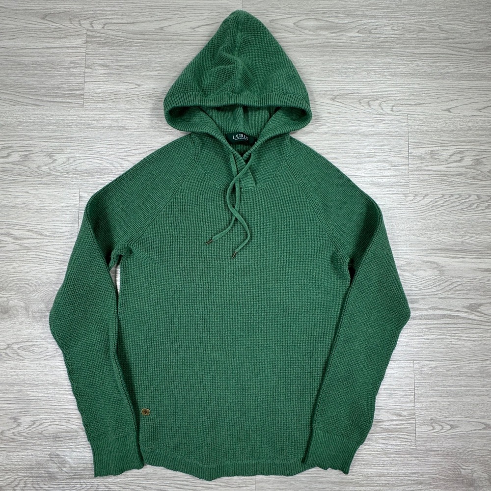 Lauren Ralph Lauren Women's Hoodie Sweater Green Medium/Sm Waffle Knit Cotton